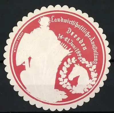 Reklamemarke Dresden, Landwirtschaftliche Ausstellung 1896, Pferdekopf und Lorbeerkranz