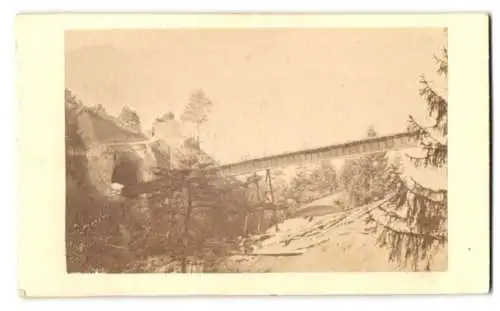 Fotografie T. Richard, Maenedorf, Ansicht Rigi, Viadukt der Rigibahn mit Tunneleinfahrt