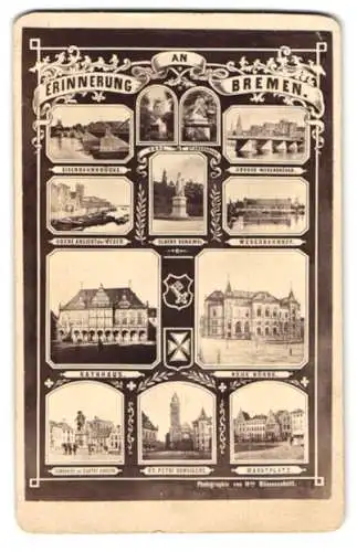 Fotografie Hch. Büssenschütt, Bremen, Ansicht Bremen, Fotomontage mit Sehenwürdigkeiten aus Bremen Erinnerung an Bremen