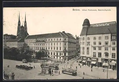 AK Brünn, Strassenbahn am Bahnhofplatz