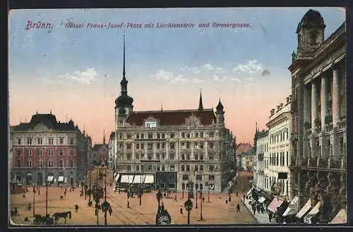 AK Brünn / Brno, Kaiser Franz-Josef-Platz mit Liechtenstein- und Rennergasse