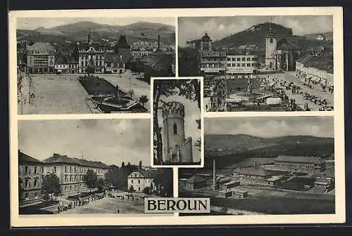 AK Beraun / Beroun, Turm, Marktplatz