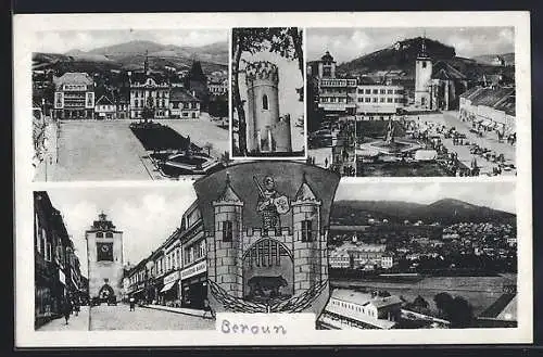 AK Beraun / Beroun, Hauptplatz, Stadtwappen, Turm