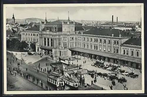 AK Brünn / Brno, Nádrazí, Motiv vom Bahnhof, Strassenbahn