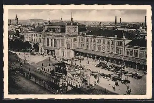 AK Brünn / Brno, Nádrazi, Bahnhof, Strassenbahn