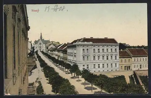 AK Schlan / Slany, Strassenblick aus der Vogelschau