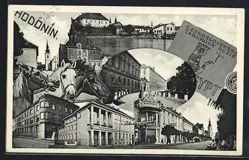 AK Göding / Hodonin, Collage an Ortseindrücken