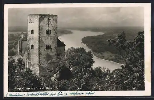 AK Greifenstein, Burg Greifenstein, Blick zur Donau