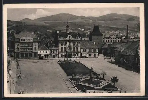 AK Beroun, Strassenpartie mit Denkmal