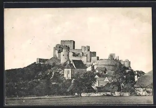 AK Rábi, Teilansicht mit Kirche und Burgruine