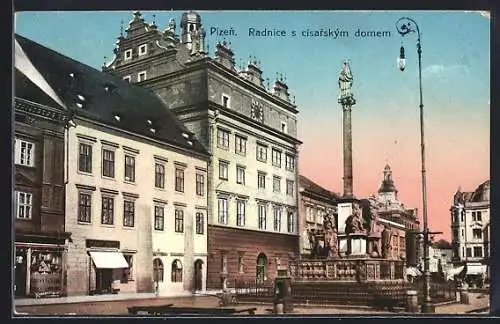 AK Pilsen /Plzen, Rathaus mit Kaiserlichem Haus