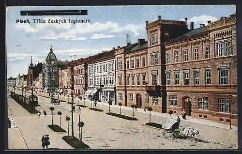 AK Pilsen, Ferdinandstrasse mit Strassenbahn