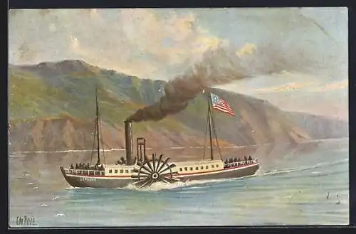 Künstler-AK Chr. Rave: Erster Raddampfer auf dem Hudson 1807