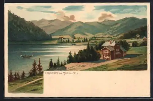 Lithographie Maria-Zell, Blick auf den Erlafsee