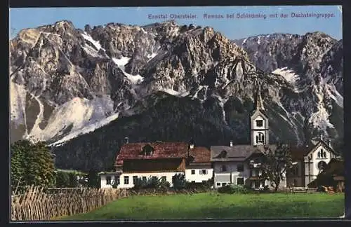 AK Ramsau bei Schladming, Ortsansicht mit der Dachsteingruppe