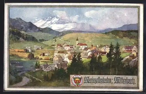 AK Deutscher Schulverein Nr. 718: Mitterbach a. d. Mariazellerbahn, Ortsansicht mit Umgebung