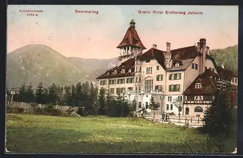 AK Semmering, Das Grand Hotel Erzherzog Johann vor Bergpanorama