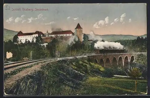 AK Dechantskirchen, Schloss Thalberg, Eisenbahn