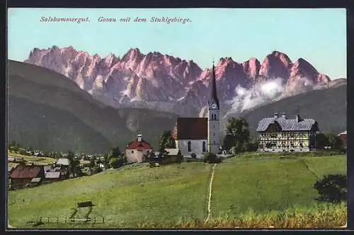 AK Gosau, Ortsansicht mit Blick auf das Stuhlgebirge