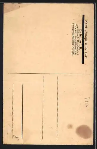 AK Karlsruhe, Blick auf das Hotel Europäischer Hof