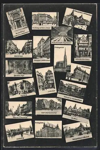 AK Frankfurt a. M., Synagoge in der Börnestrasse, Hippodrom, Hauptbahnhof, Hotel z. Schwan, Kaiserstrasse