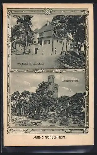 AK Gonsenheim, Gasthaus Waldschänke Lenneberg, Lennebergturm