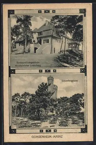 AK Mainz-Gonsenheim, Gasthaus Waldschänke Lenneberg, Lennebergturm