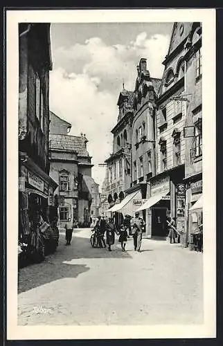 AK Tabor, Ortsansicht mit Strassenleben