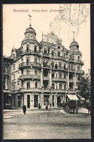 AK Marienbad, Palast-Hotel Fürstenhof, Aussenansicht mit Kutsche