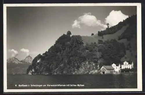 AK Emmetten am Vierwaldstättersee, Gasthaus Schwybogen und Blick zu beiden Mythen