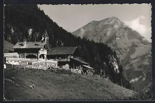 AK Reichenbach im Kandertal, Chalet und Sennhütte Bachwald mit dem Niesen