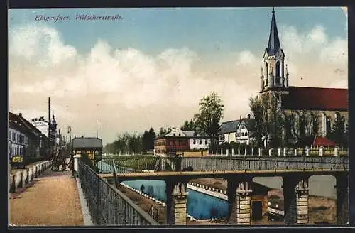 AK Klagenfurt, Villacherstrasse mit Brücke