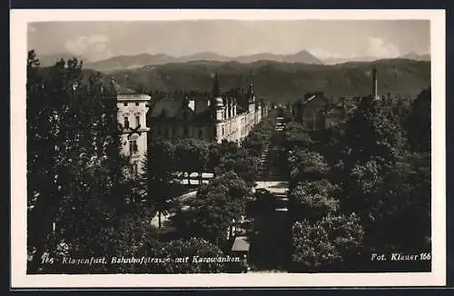 AK Klagenfurt, Bahnhofstrasse mit Karawanken