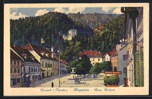 AK Friesach /Kärnten, Hauptplatz mit Ruine Rotturm