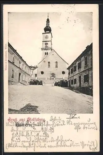 AK Wolfsberg /Kärnten, Ortspartie mit Blick zur Kirche