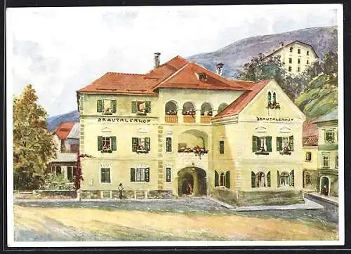 Künstler-AK Greifenburg, Hotel-Restaurant Drautalerhof von B. Niedermüller