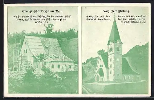 AK Hermagor, Ev. Kirche im Bau und nach Fertigstellung, Baustein