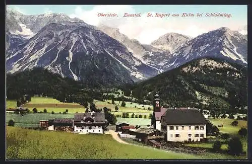 AK St. Rupert am Kulm, Panorama mit Ort und Berglandschaft