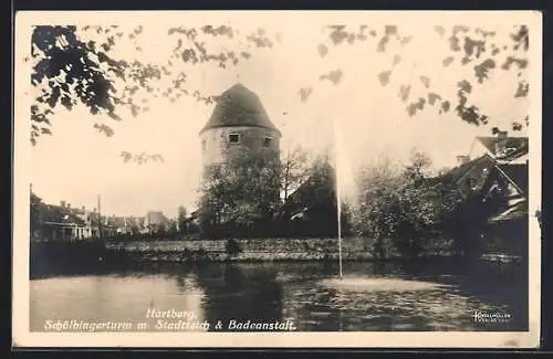 AK Hartberg, Schölbingerturm m. Stadtteich & Badeanstalt