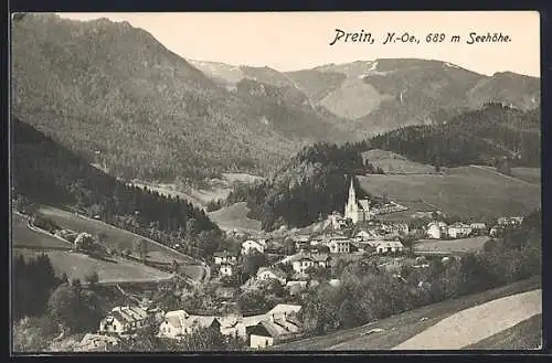 AK Prein, Ortsansicht mit bergiger Umgebung