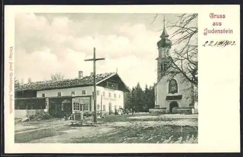 AK Judenstein, Gasthaus mit Kirche