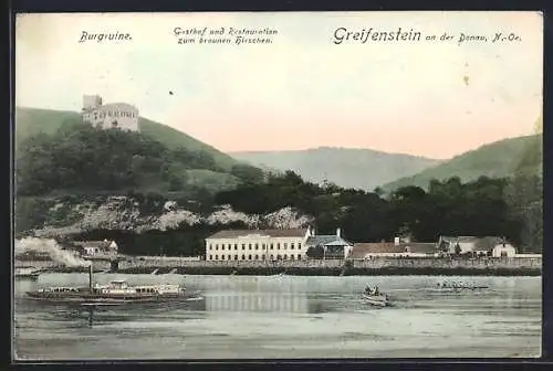 AK Greifenstein a. d. Donau, Burgruine, Gasthof zum braunen Hirschen