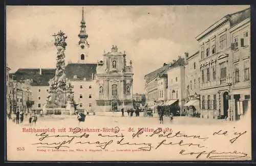 AK St. Pölten, Rathausplatz mit Franziskanerkirche und Dreifaltigkeitssäule