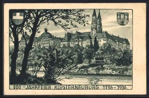 Künstler-AK Klosterneuburg, 800-Jahrfeier 1936, Ortspartie, Wappen