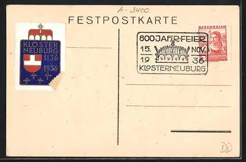 Künstler-AK Klosterneuburg, 800-Jahrfeier 1936, Ortspartie, Wappen