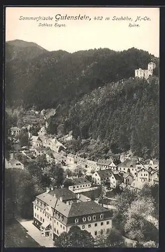 AK Gutenstein, Ortsansicht mit Schloss Hoyos und Ruine