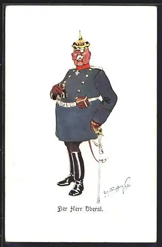 Künstler-AK Fritz Schönpflug: Der Herr Oberst in Uniform und Fernglas