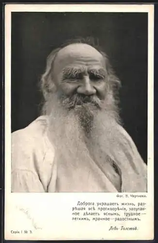 AK Schriftsteller Leo Tolstoi, Halbportrait mit langem Bart