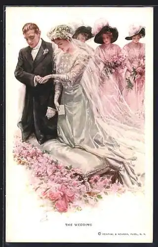 Künstler-AK Harrison Fisher: The Wedding, Hochzeitspaar in der Kirche, Brautjungfern