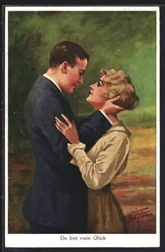 Künstler-AK Bill Fisher: Liebespaar schaut sich tief in die Augen